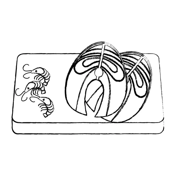Grunge Filet Poisson Homard Dans Illustration Vectorielle Planche Découper Bois — Image vectorielle