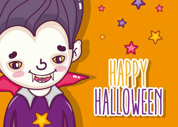 Feliz Halloween Vampiro Con Estrellas Dibujos Animados Vector Ilustración Diseño — Vector de stock