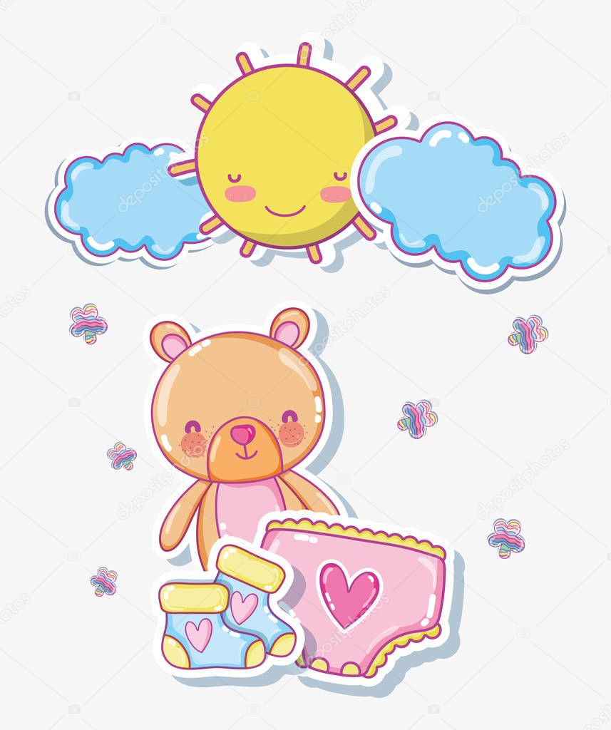 Cute bear on sunny day cartoon vector illustration graphic design