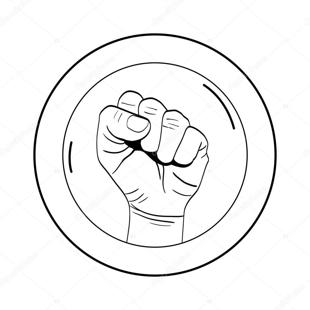 line sticker person hand oppose protest vector illustration