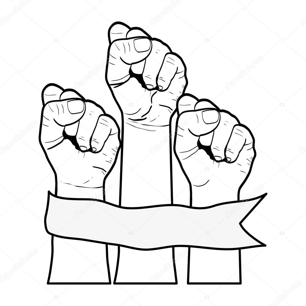 line people hands up opposition protest vecctor illustration