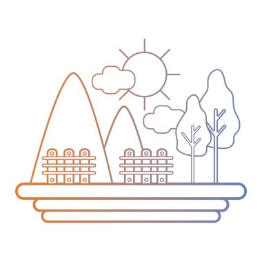 ağaçlar ve güneş vektör çizim ile bulut ile satır Dağları