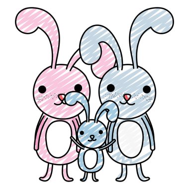Aile tavşan sevimli hayvanlar vektör çizim doodle