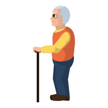 Yaşlı adam yan camlar ve baston vektör çizim ile