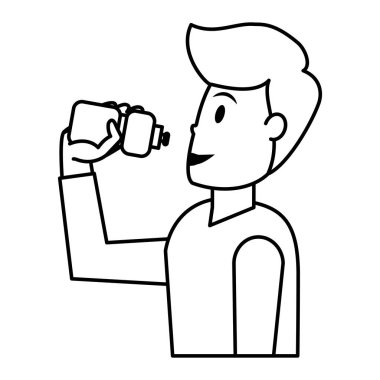 çizgi adam şişe vektör çizimde sağlıklı su içme