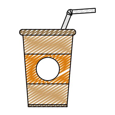Doodle macchiato kahve plastik bardak içecek vektör çizim