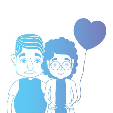 satır çift togeter saç modeli ve kalp balonlar vektör çizim ile