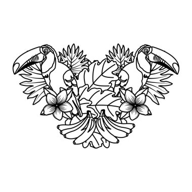 satır Tukanlar kuşlar hayvanlar Muz meyve vektör çizim ile