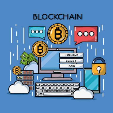 Blockchain küpleri dijital güvenlik teknoloji vektör çizim