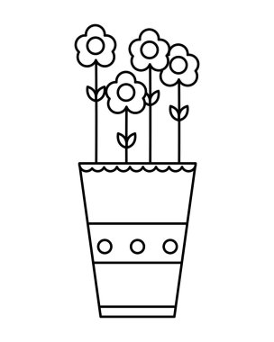 güzel çiçek yaprakları ve plantpot vektör çizim içinde yaprakları ile satır
