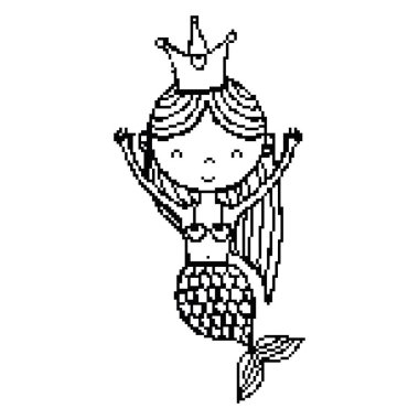 satır kadın siren kuyruk saç modeli ve taç vektör çizim ile