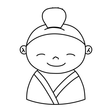 satır Asyalı kadın saç modeli ve tipik giyim vektör çizim ile