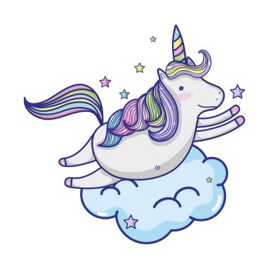 uçan yıldız ve bulut vektör çizim ile güzel tek boynuzlu at