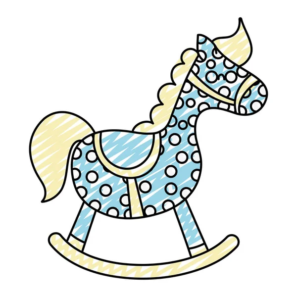 Doodle Dřevěné Houpací Poník Koně Hračku Vektorové Ilustrace — Stockový vektor