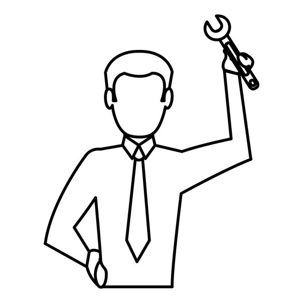 line elegant businessman professional with wrench repair vector illustration