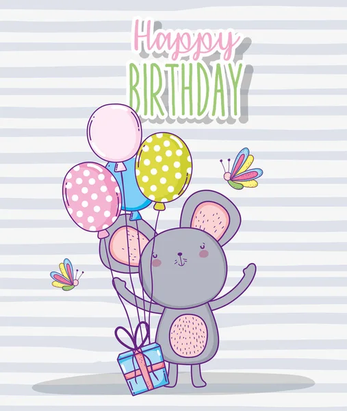 Gelukkige Verjaardag Van Cute Koala Met Ballonnen Huidige Cadeau Vectorillustratie — Stockvector