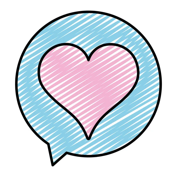 Doodle Corazón Estilo Dentro Chat Burbuja Mensaje Vector Ilustración — Vector de stock
