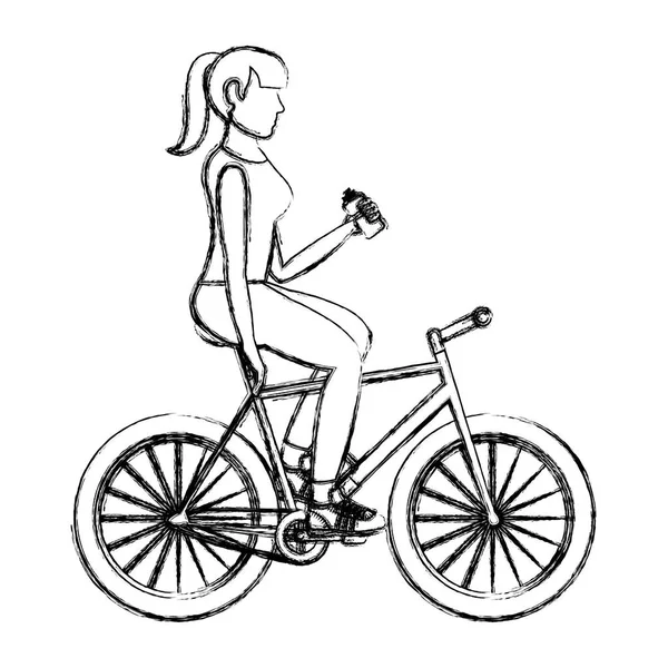 Ilustracja Kobieta Jeździć Rowerem Ilustracji Wektorowych Wody Pitnej — Wektor stockowy