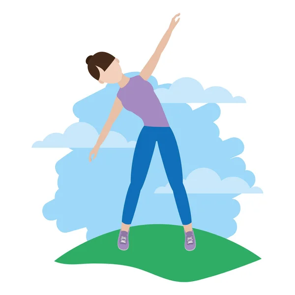 Athlète Femme Faisant Exercice Dans Illustration Vectorielle Lanscape — Image vectorielle