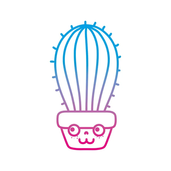 Línea Degradada Kawaii Sonrisa Cactus Planta Dentro Maceta Vector Ilustración — Vector de stock