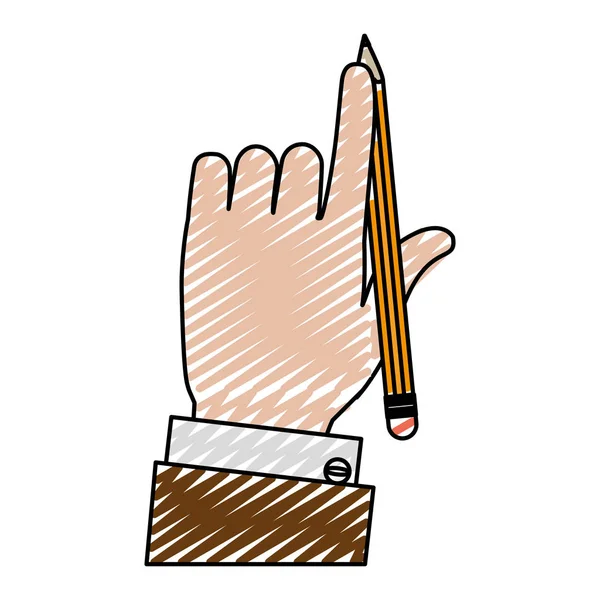 Doodle Empresário Mão Com Lápis Madeira Objeto Vetor Ilustração —  Vetores de Stock