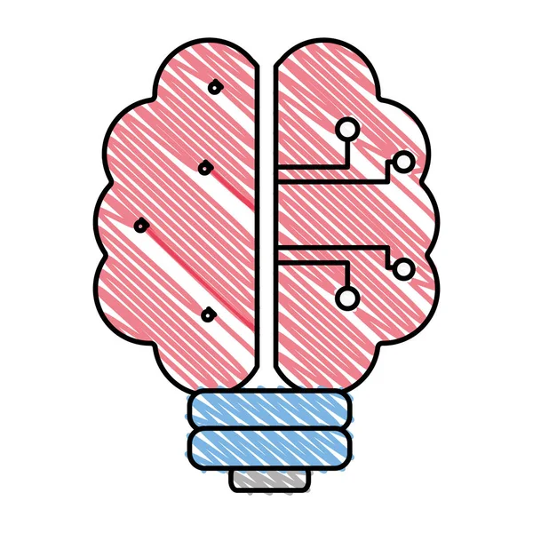 Doodle Hersenen Lamp Technologie Kunstmatige Intelligentie Vectorillustratie — Stockvector