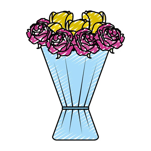 Doodle Schönen Strauß Fowers Pflanzendekoration Vektor Illustration — Stockvektor