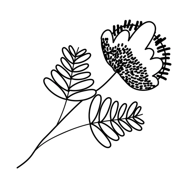 Линия Экзотических Цветочных Растений Векторной Иллюстрацией Листьев — стоковый вектор