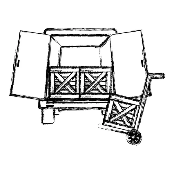 Grunge Transport Livraison Tronc Avec Des Boîtes Bois Illustration Vectorielle — Image vectorielle