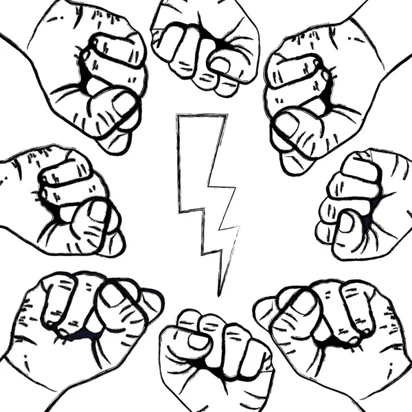 Grunge Lidi Opposive Ruce Dohromady Protest Vektorové Ilustrace — Stockový vektor