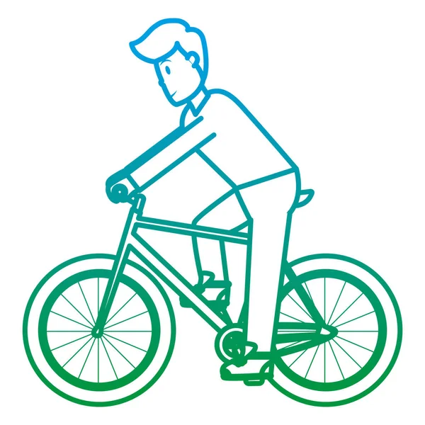 Hombre Línea Degradada Con Peinado Ropa Paseo Bicicleta Vector Ilustración — Vector de stock