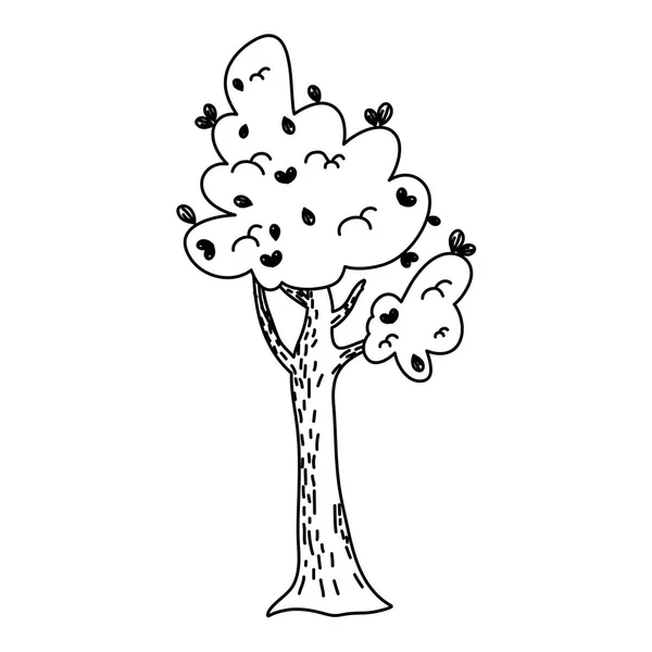 Linha Folhas Árvores Naturais Com Galhos Desenho Vetor Ilustração —  Vetores de Stock