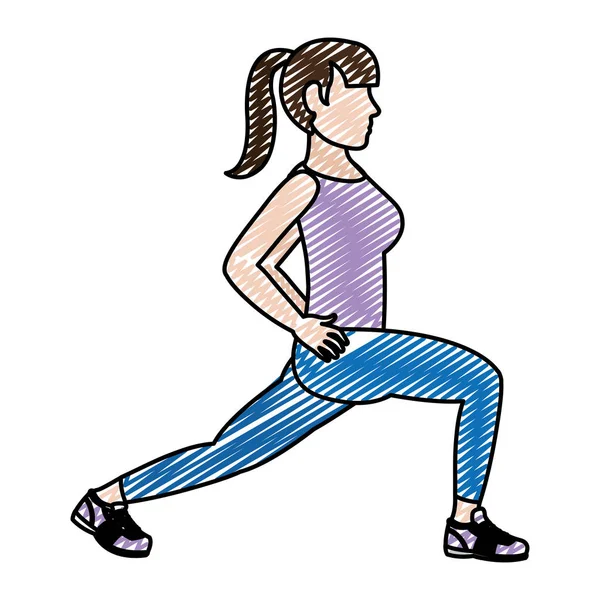 Mujer Garabato Arrastra Cada Pierna Fitness Vector Entrenamiento Ilustración — Archivo Imágenes Vectoriales
