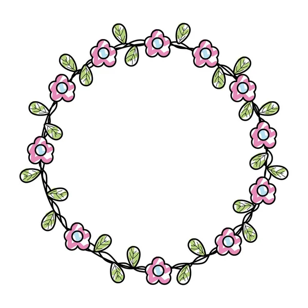 Gribouillis Cercle Fleurs Feuilles Rusic Nature Vecteur Illustration — Image vectorielle