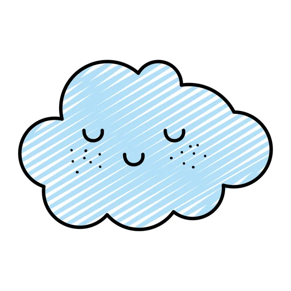 Doodle Kawaii Szczęśliwy Chmury Pogoda Niebo Ilustracji Wektorowych — Wektor stockowy