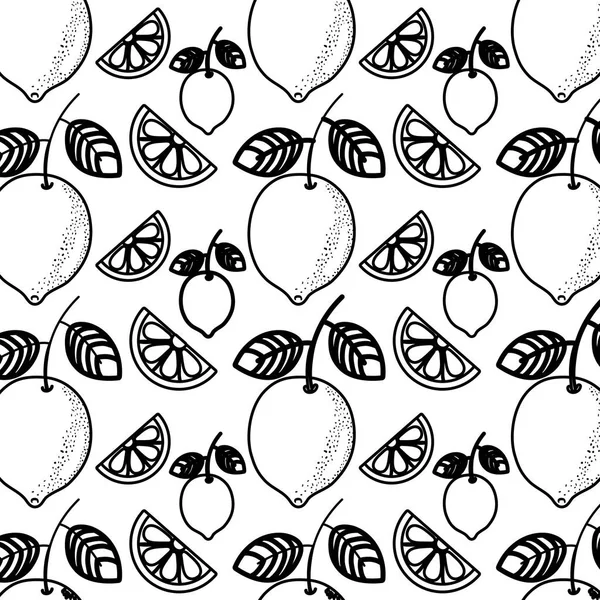 Ligne Délicieux Citron Orange Fruits Biologiques Fond Vectoriel Illustration — Image vectorielle