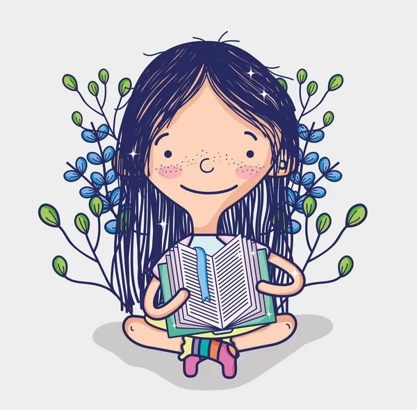 Sevimli Kız Doğa Karikatür Vektör Çizim Grafik Tasarım Bir Kitap — Stok Vektör