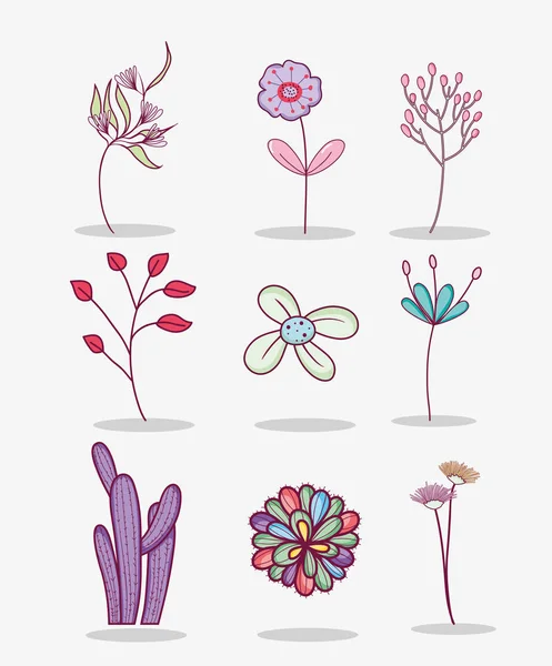 Satz Von Zeichnung Blumen Sammlung Vektor Illustration Grafik Design — Stockvektor