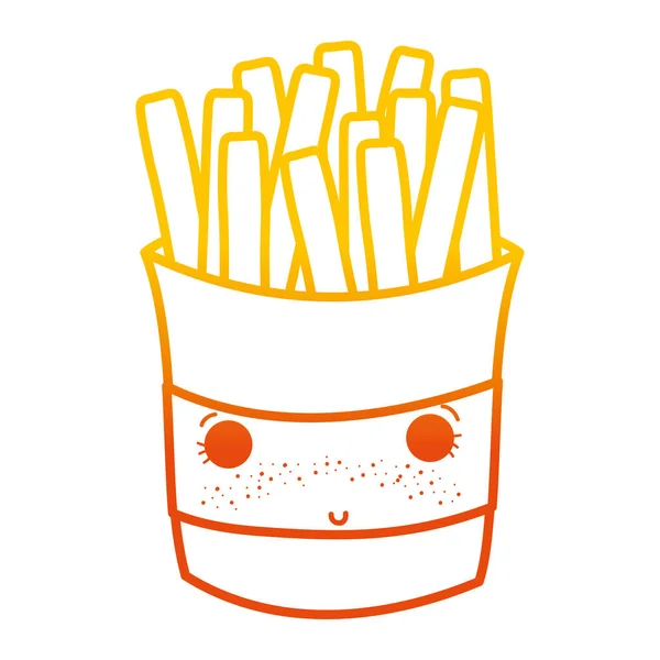 Linha Degradada Kawaii Tímido Fritas Francês Fastfood Vetor Ilustração —  Vetores de Stock