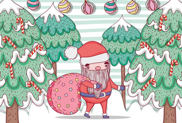 Weihnachtsmann Mit Kiefer Und Kugeln Vektor Illustration — Stockvektor