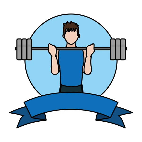 Homem Fitness Cor Com Treinamento Peso Fita Ilustração Vetor — Vetor de Stock