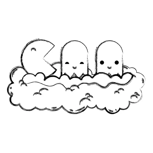 Grunge Videogame Znaków Scenie Chmura Graficzny Ilustracja Wektorowa — Wektor stockowy