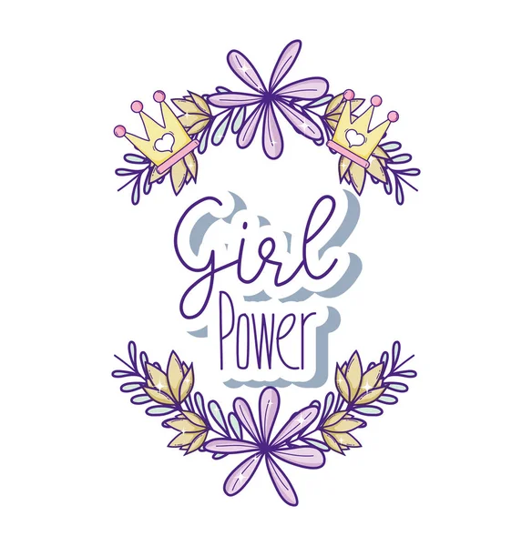 Girl Power Frame Flowers Leaves Vector Illustration Graphic Design - Stok Vektor