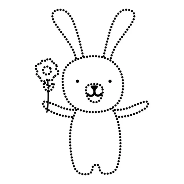 Gepunktete Form Karikatur Kaninchen Tier Mit Blume Der Hand Vektor — Stockvektor