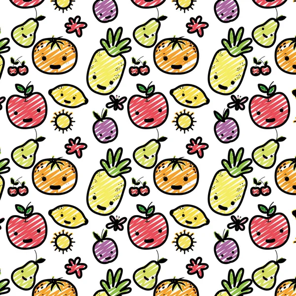 Doodle Kawaii Feliz Deliciosa Fruta Nutrición Vector Ilustración — Vector de stock