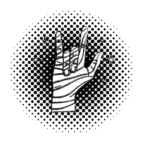 Grunge Hand Met Rock Gebaar Teken Sterren Vectorillustratie — Stockvector