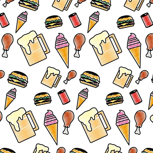 Doodle Delicios Нездоровая Векторная Иллюстрация Фаст Фуда — стоковый вектор