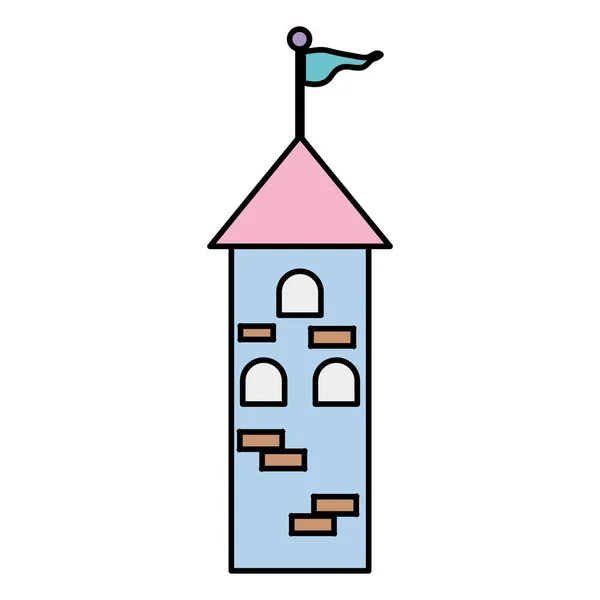 Farbe Mittelalterliches Hochhaus Mit Fahne Und Fenstern Vektor Illustration — Stockvektor