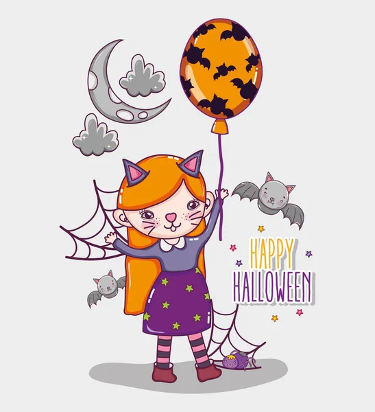 Happy Halloween Dziewczyna Balonu Bajki Noc Wektor Projekt Graficzny Ilustracja — Wektor stockowy