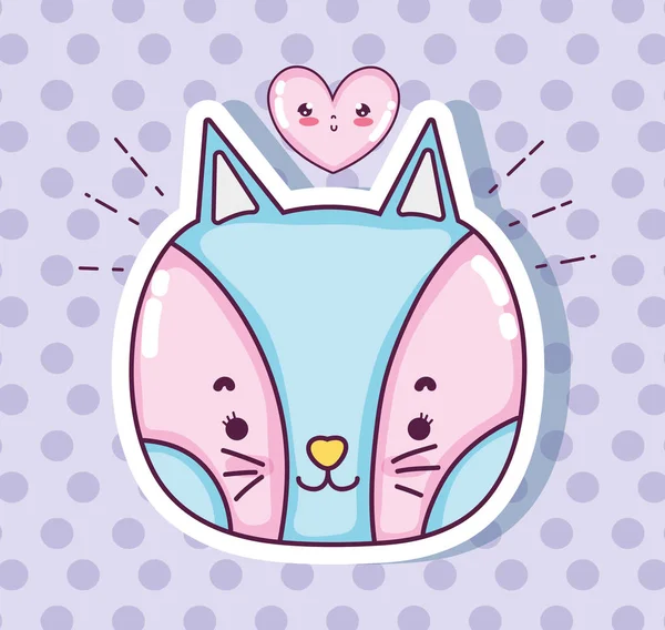 Mignon Chat Visage Avec Coeur Dessins Animés Vectoriel Illustration Conception — Image vectorielle